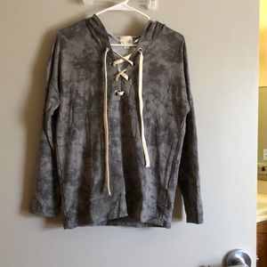 Grey wash lace up hoodie